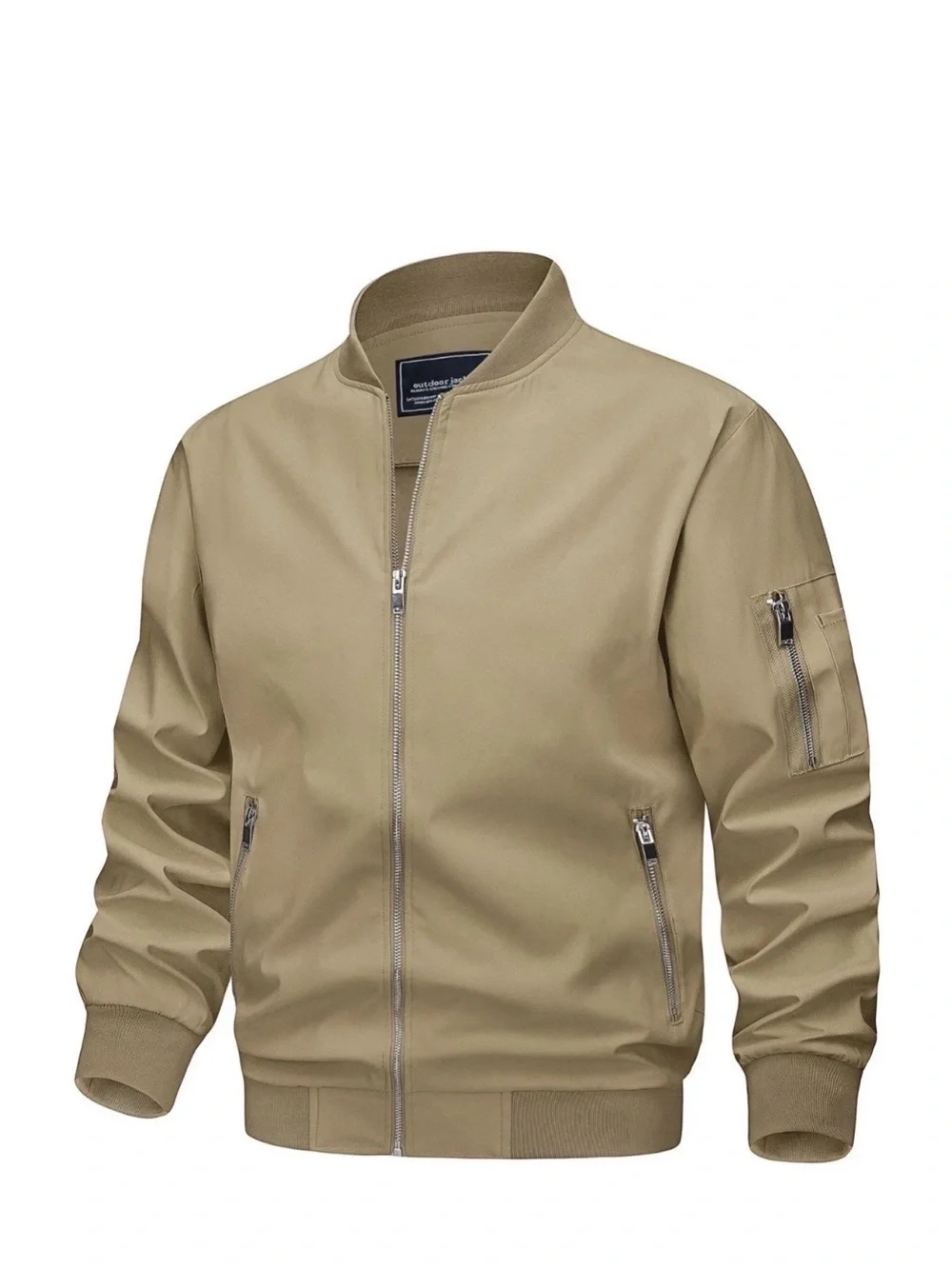 Men's Khaki Bomber Jacket with Zip Pockets